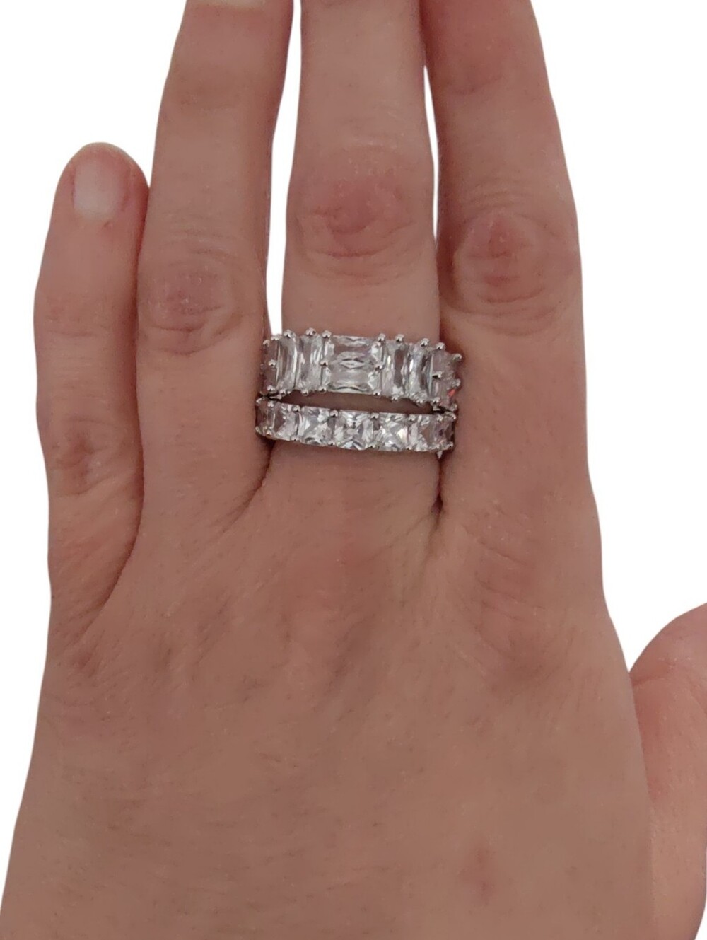 Bomb Party CZ Ring Set Rhodium Plated Size 8 Silver Tone Wedding Stack MSRP $148